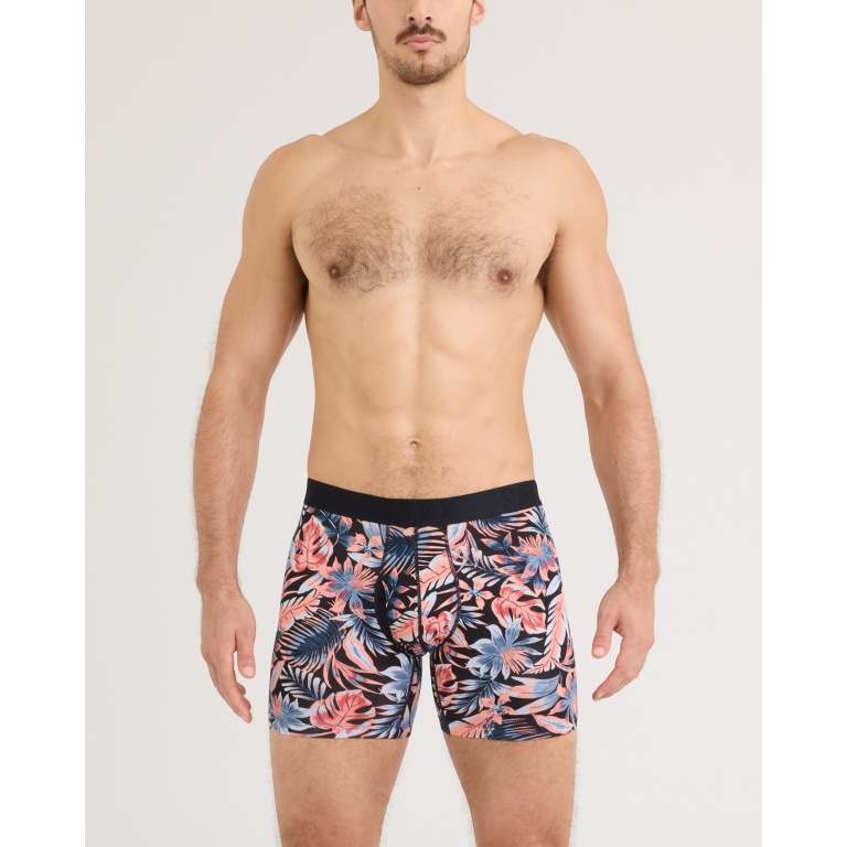 SAXX Boxershorts Droptemp Cooling Cotton Boxer Brief Fly Palmenblatt schwarz/rot/blau Herren - 1 Stück